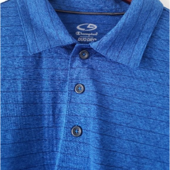 Mens Polo Shirt XL 100% Polyester Blue with thin black stripes - Picture 3 of 7